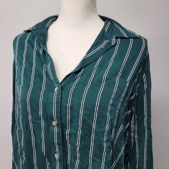 Madewell Stripe Shirt Button Down Green Soft Long Sleeve Top Womens Small Pocket - Picture 2 of 10